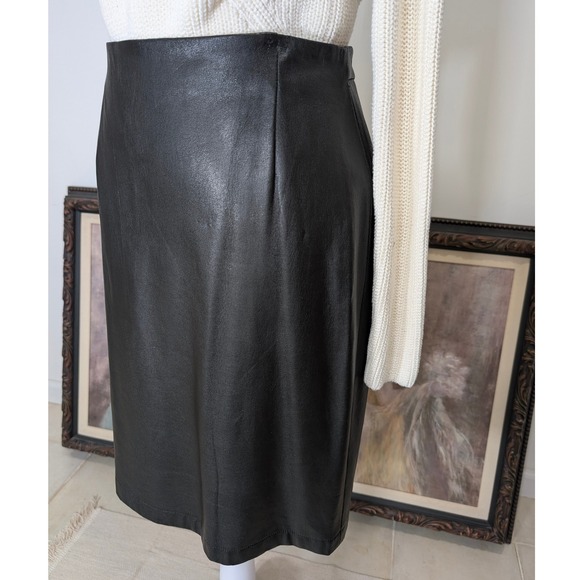 Alex Garfield Black Leather Knee Length Pencil Skirt Size 6 Made in USA - Picture 3 of 11